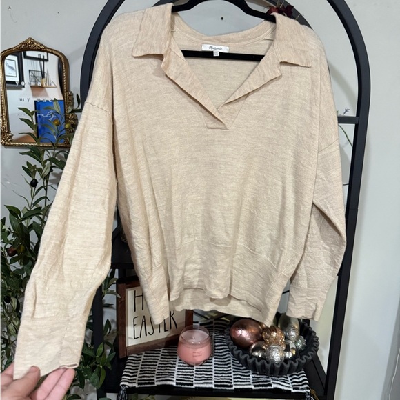 Madewell Cream Button Down Shirt Relaxed Long Sleeve light sweater size xxl - Picture 3 of 7